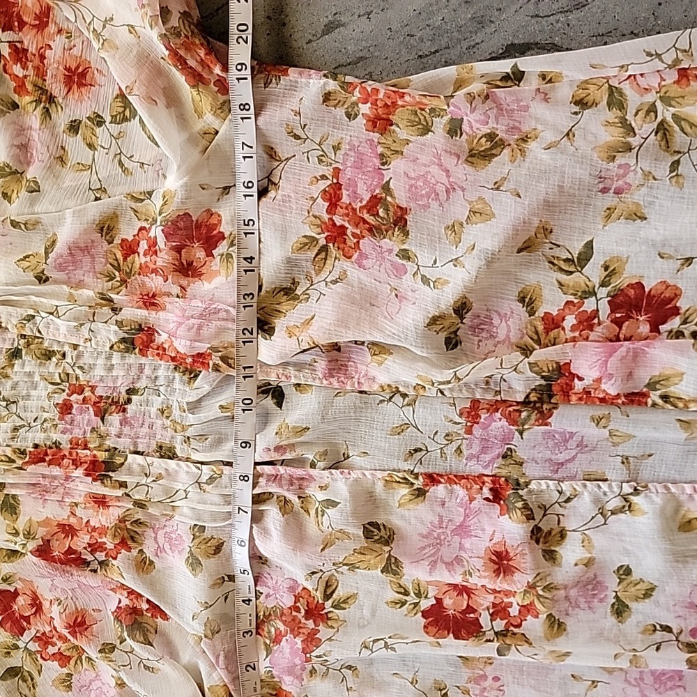 AMERICAN EAGLE OUTFITTERS Floral Open Front Duster Ivory, Pink,Green sz XS-S - Picture 10 of 12